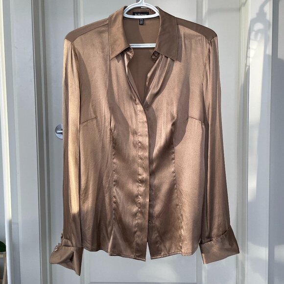Le Chateau Stain Blouse, Champagne Silk Shirt, button down - Picture 1 of 6